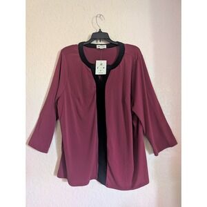 Blue Mood Womens Burgundy Black Blouse 3/4 Sleeve Tunic Top Size 2X XCT6916 NEW